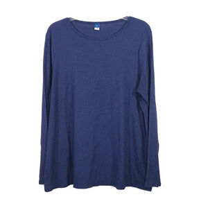 Old Navy Luxe Long Sleeve Ribbed Top Women Size L Blue Casual Classic FLAW